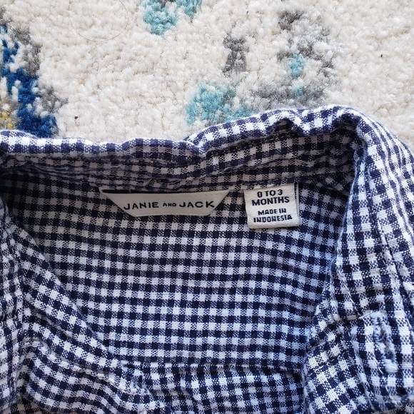 Janie and Jack Blue Gingham Button Down Bodysuit - Picture 2 of 7